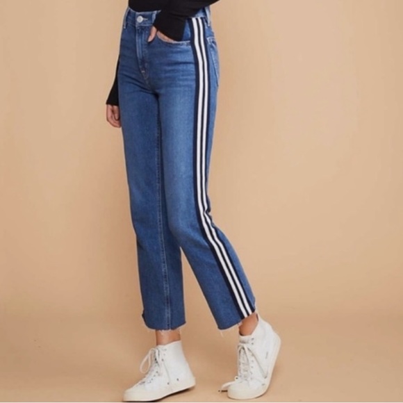 Lou & Grey Denim - Lou & Grey The Straight Jeans Side Stripe Raw Hem Size 28 Waist